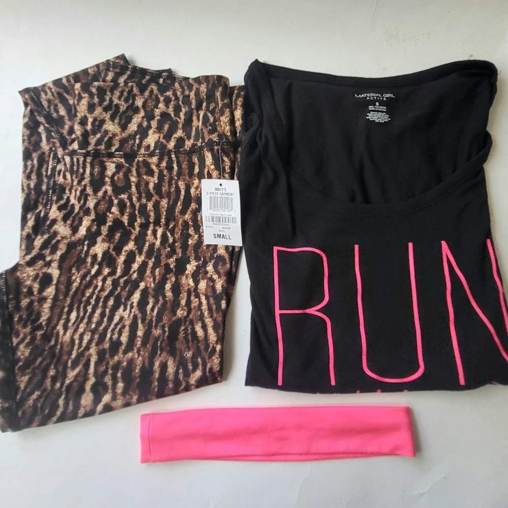 Material Girl Activewear 3 Pc Set--Tee/Leggings/Headband
